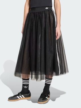 adidas Black Sheer Maxi Mesh Skirt with Signature Stripes